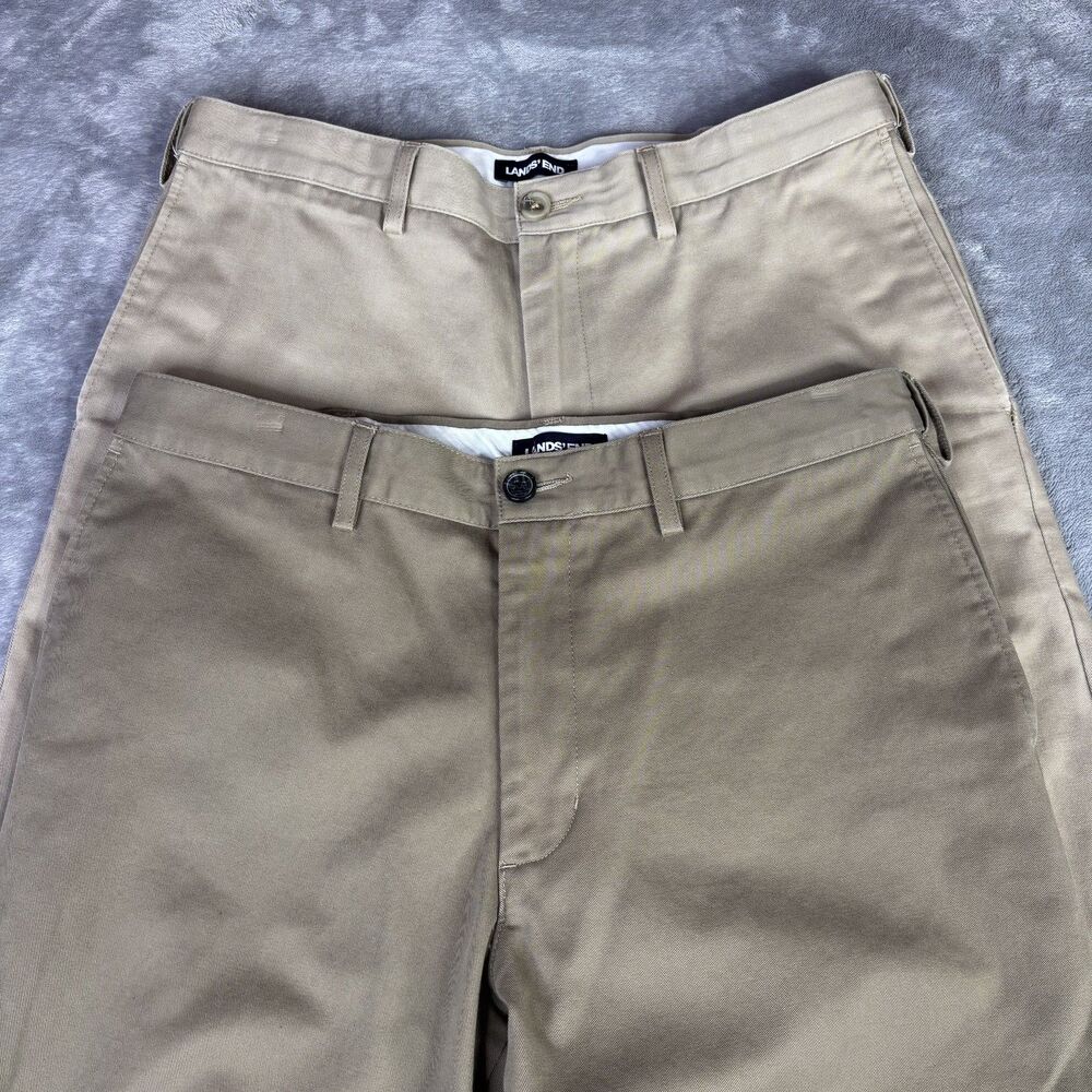 Lands' End Pants‎ Mens 33x30 Beige Khakis Classic Fit Flat Front Cotton lot of 2 - Picture 2 of 11